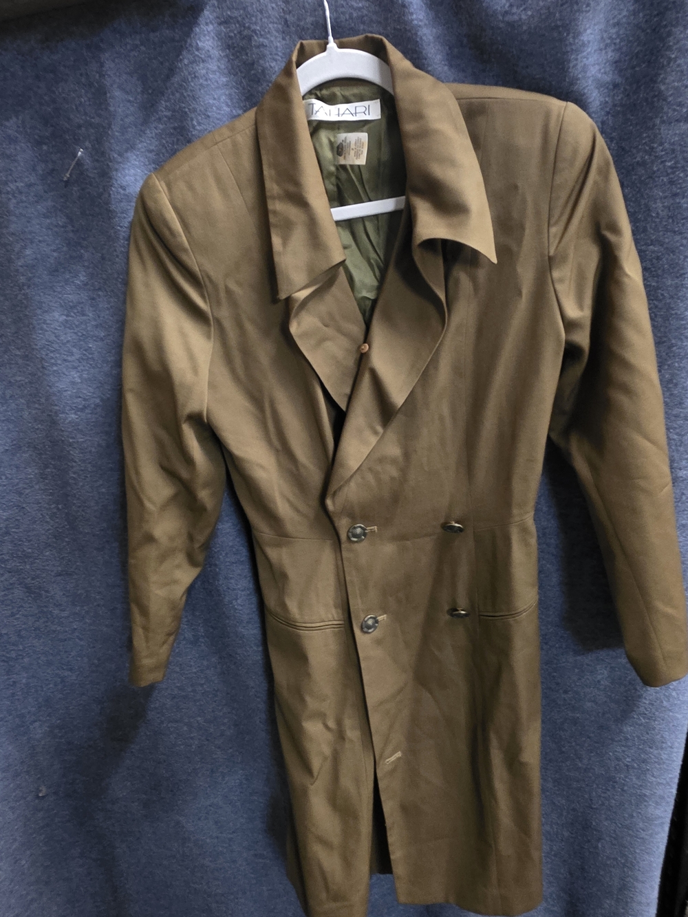 Tahari Olive Green Double-Breasted Trench Coat - Picture 4 of 5